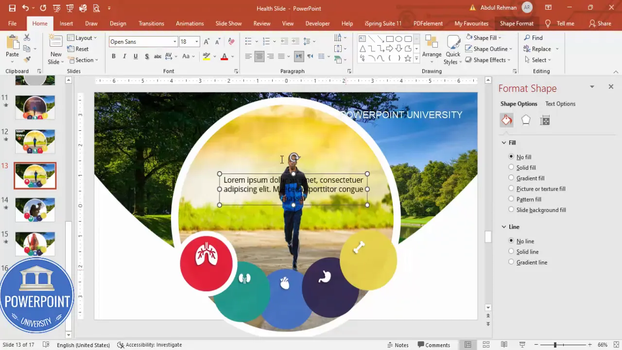 Add short centered text and subtle shadow to enhance oval focal area