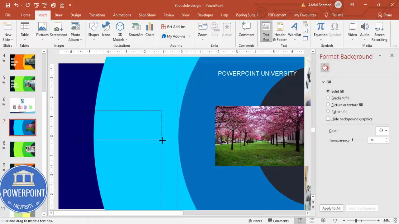 Inserting headline text 'The Beautiful Garden' with large font and center alignment