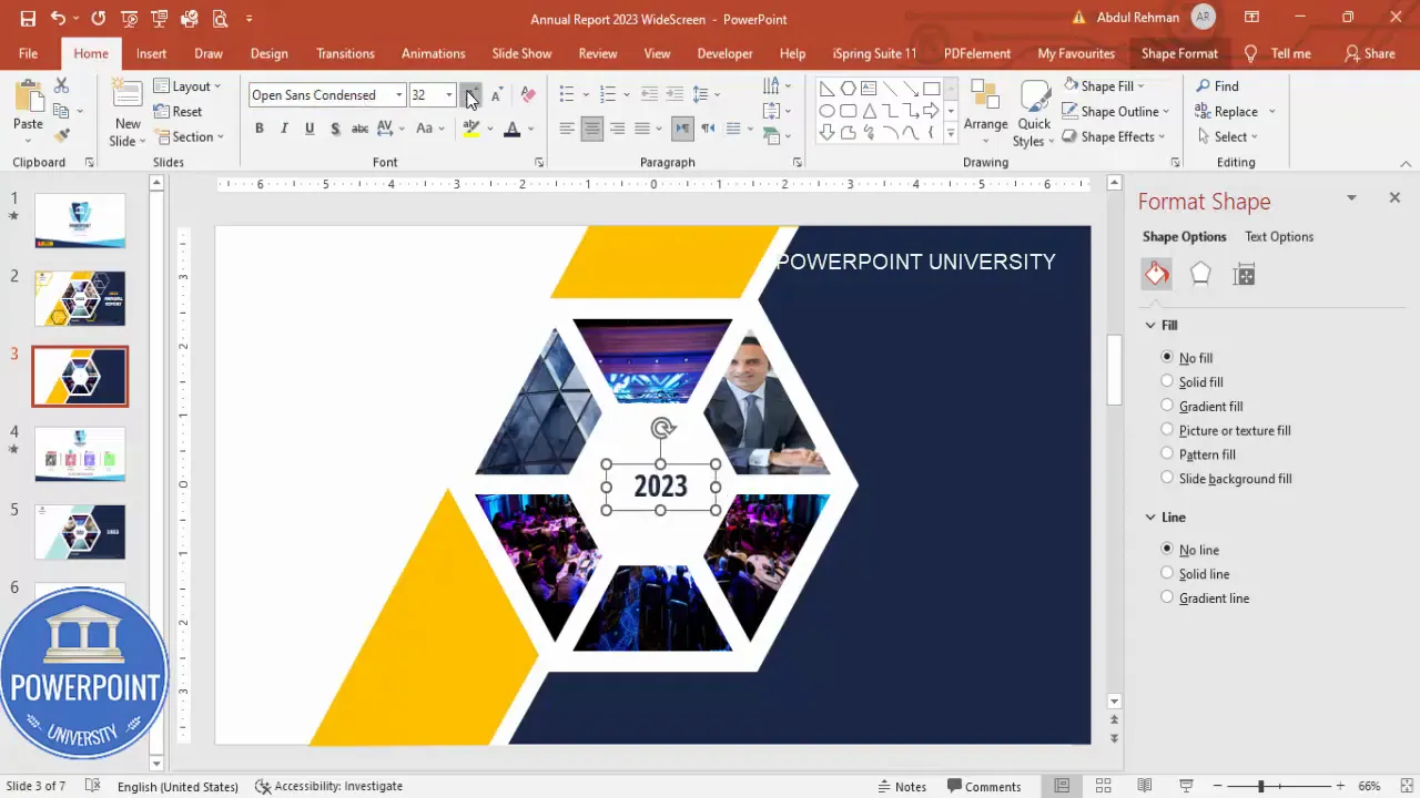 Text boxes for the year and main title placed near the hexagon center