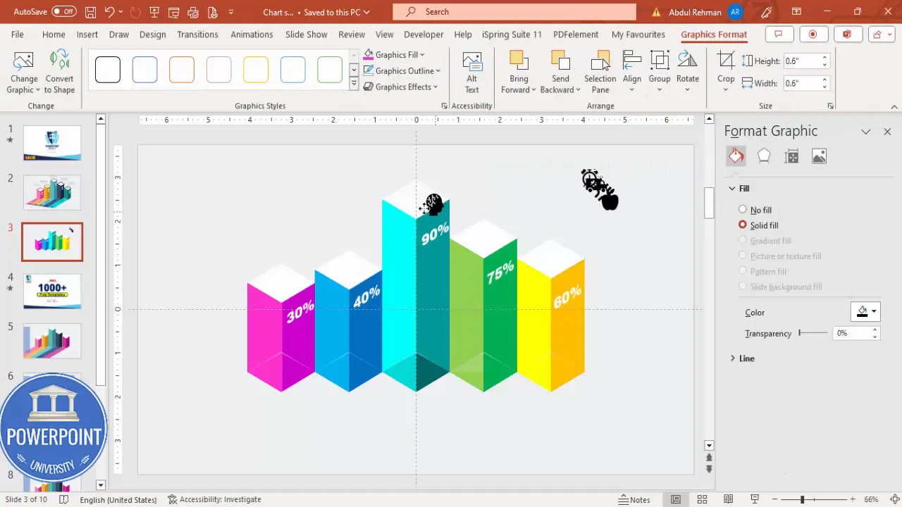 Inserting and positioning icons on bars