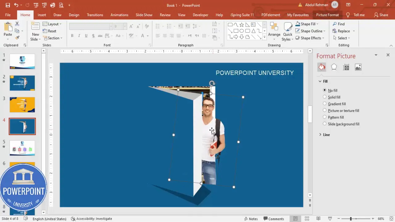 Grouped shapes with student inside the cutout creating layered composition