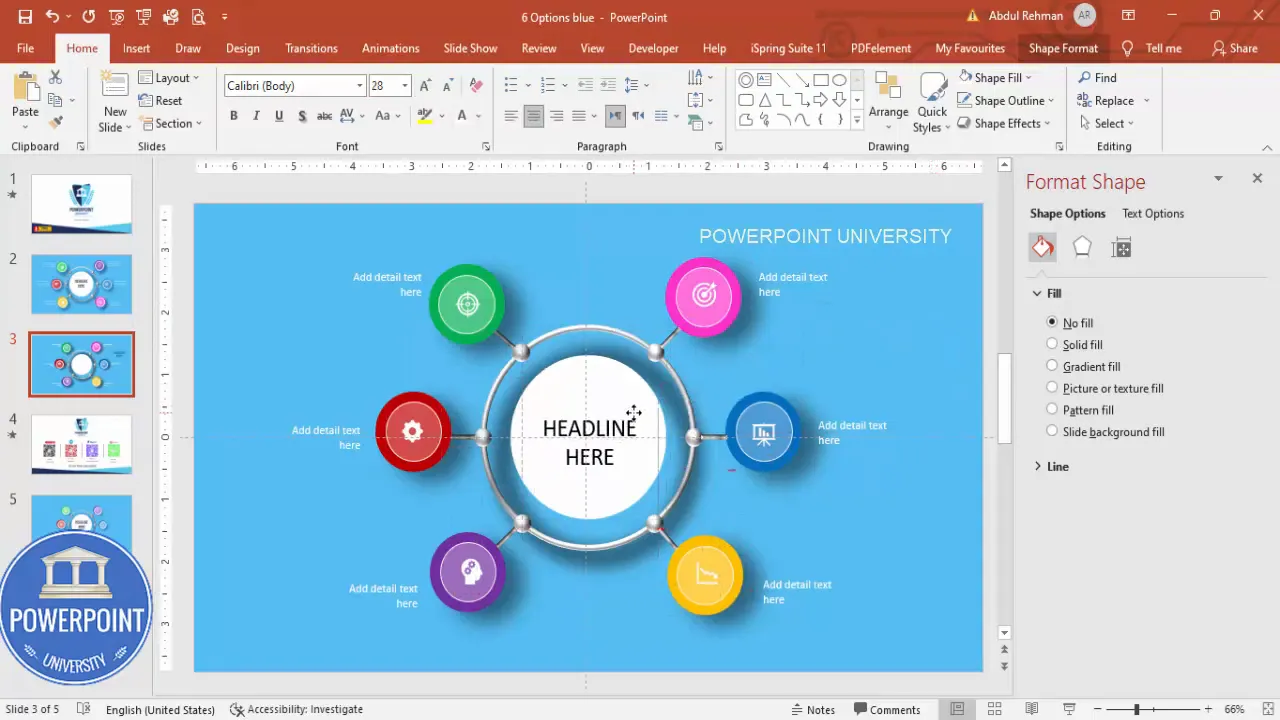 Final slide with headline centered in the oval and six polished options surrounding it