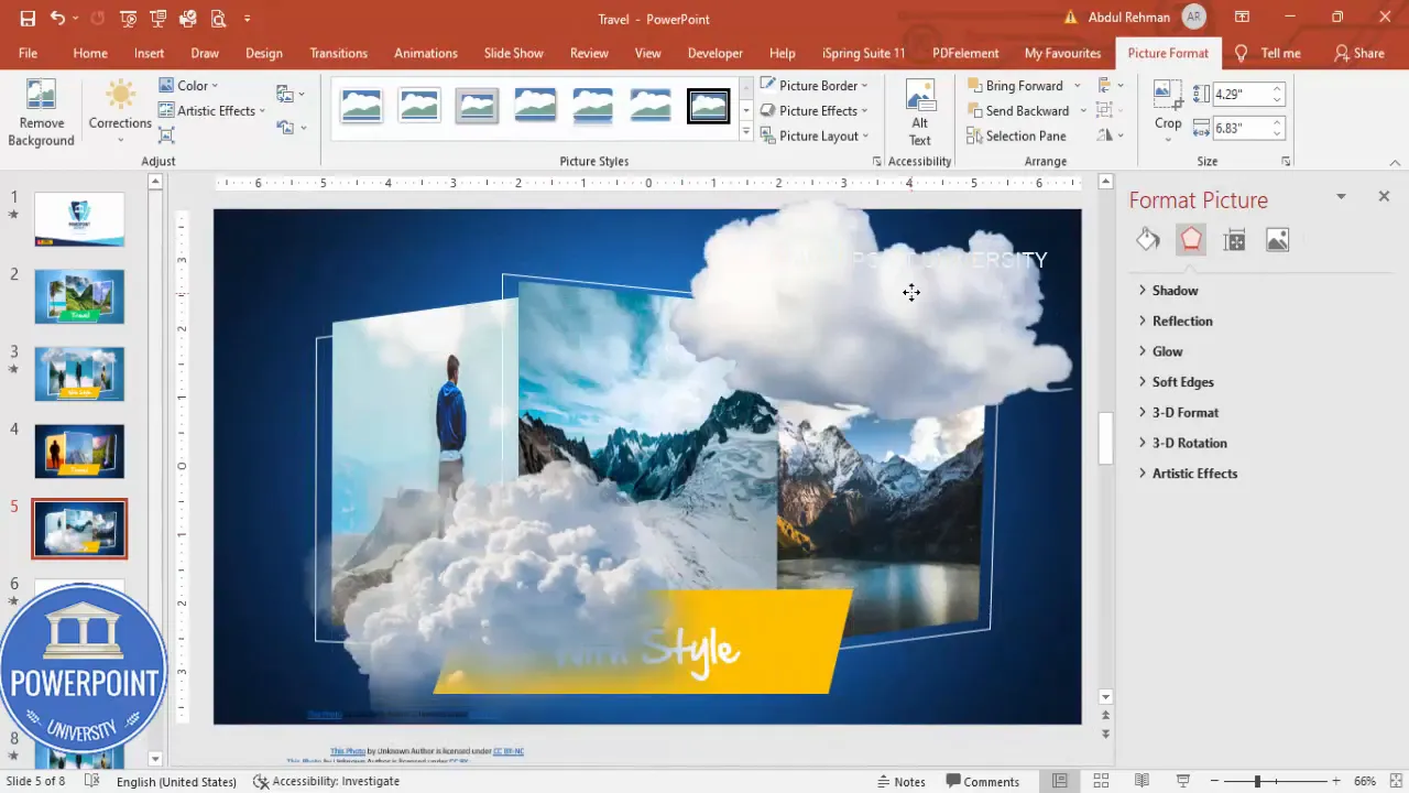 Cloud PNG inserted and soft edge effect applied above image panels