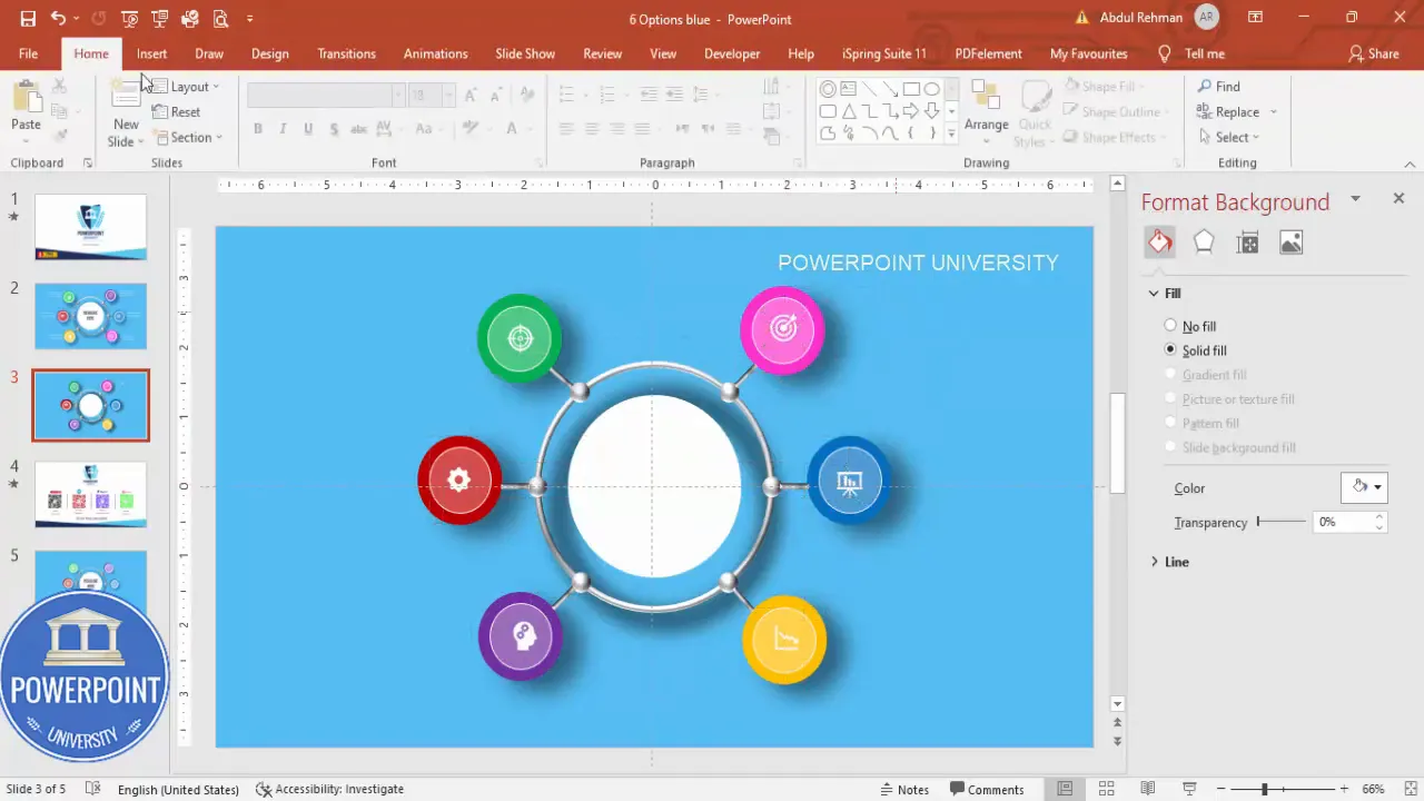 Icons inserted inside each colored option circle and centered