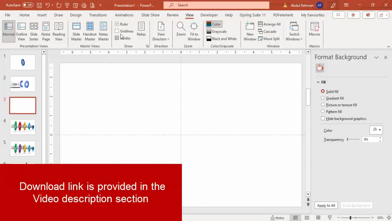 PowerPoint slide with guides enabled