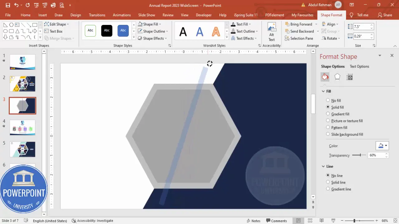 Using rotated rectangles to fragment the hexagon into six parts