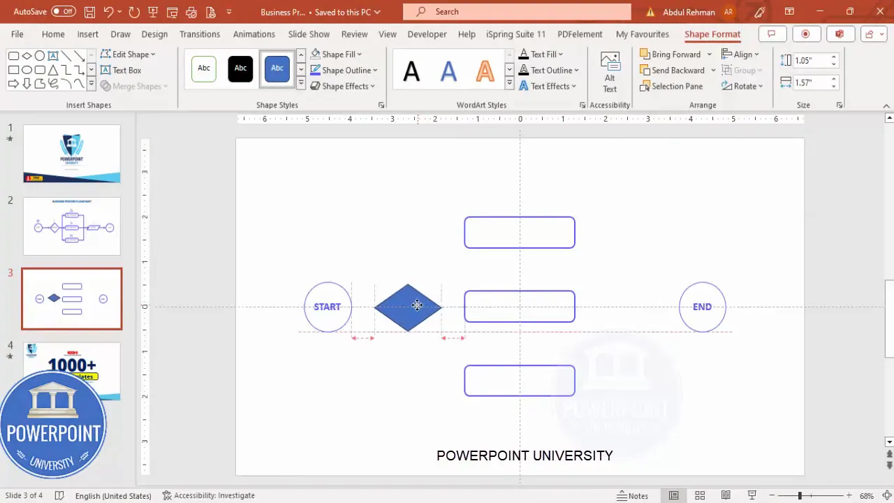 Inserting and labeling decision diamond shape in flowchart