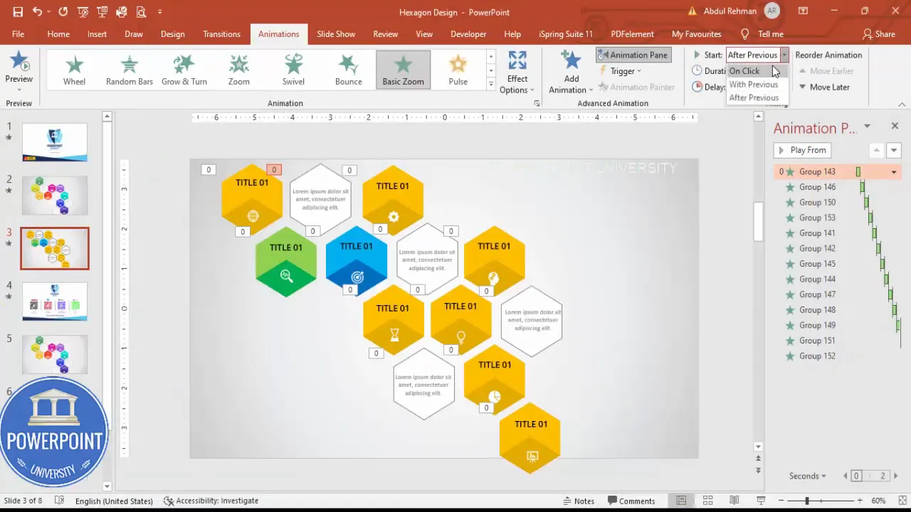 Final preview of the completed 9 options infographic Slide with animations and grouped tiles