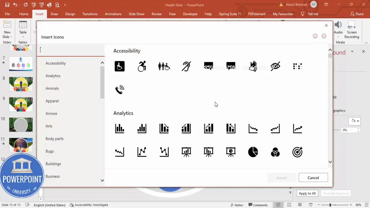Insert and center icons inside colored circles