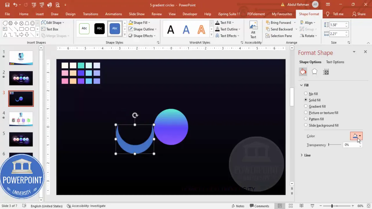 Creating a crescent by subtracting overlapping ovals