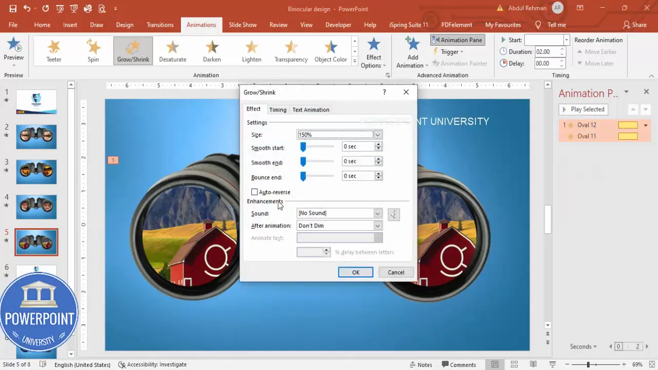 Applying the Grow/Shrink zoom animation to the lens image