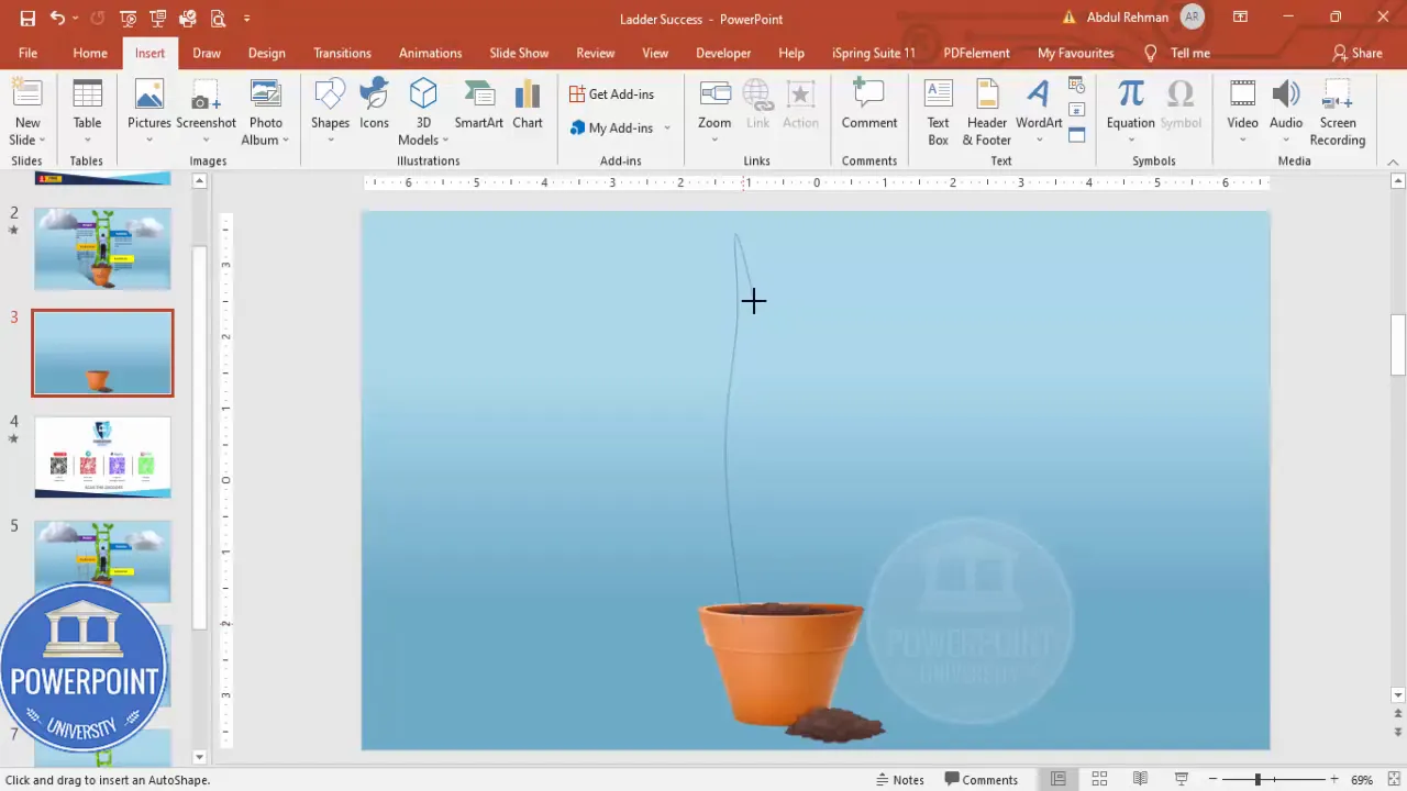 Drawing a curved line to create the stem-ladder