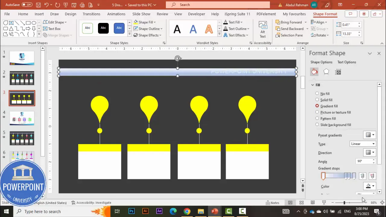 Long rectangle formatted with gradient fill to form the hanging rod