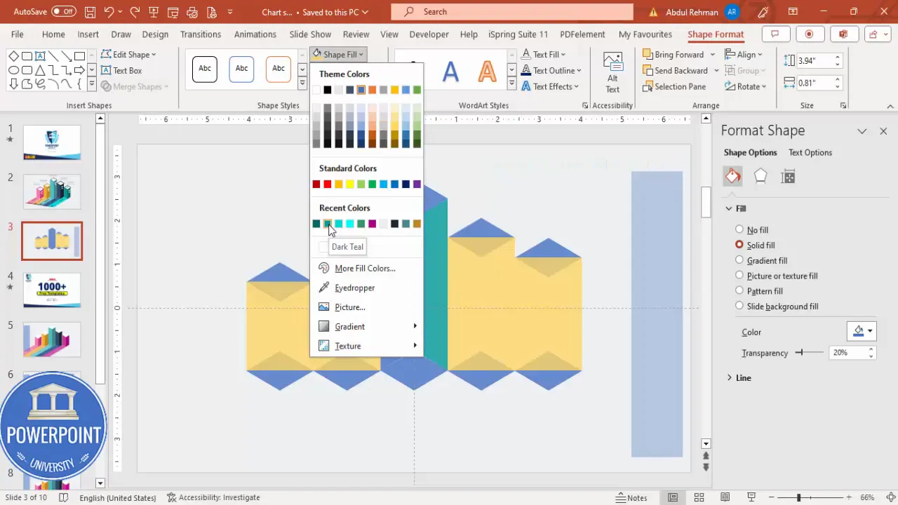 Applying dark and light colors to fragmented bar shapes