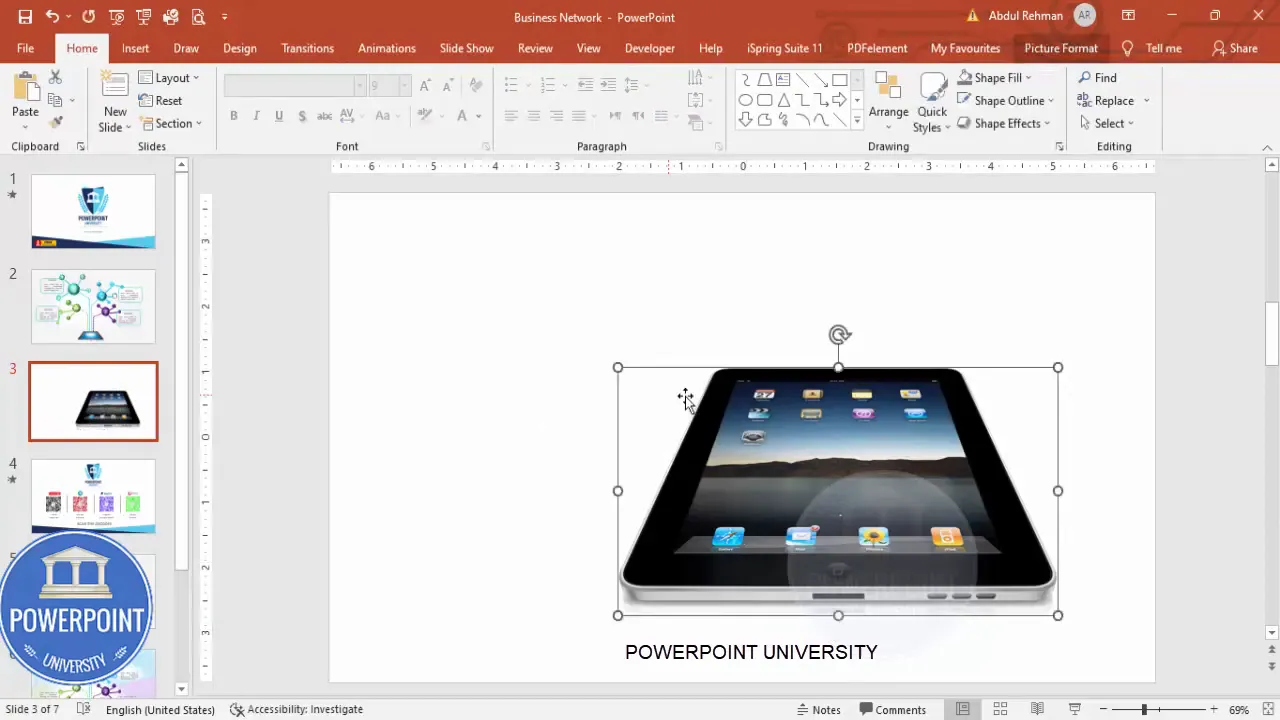 iPad image placed and centered on slide