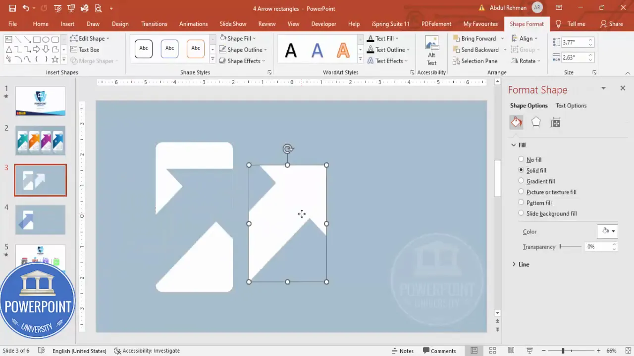 Using merge shapes fragment to cut the arrow shape against the rectangle