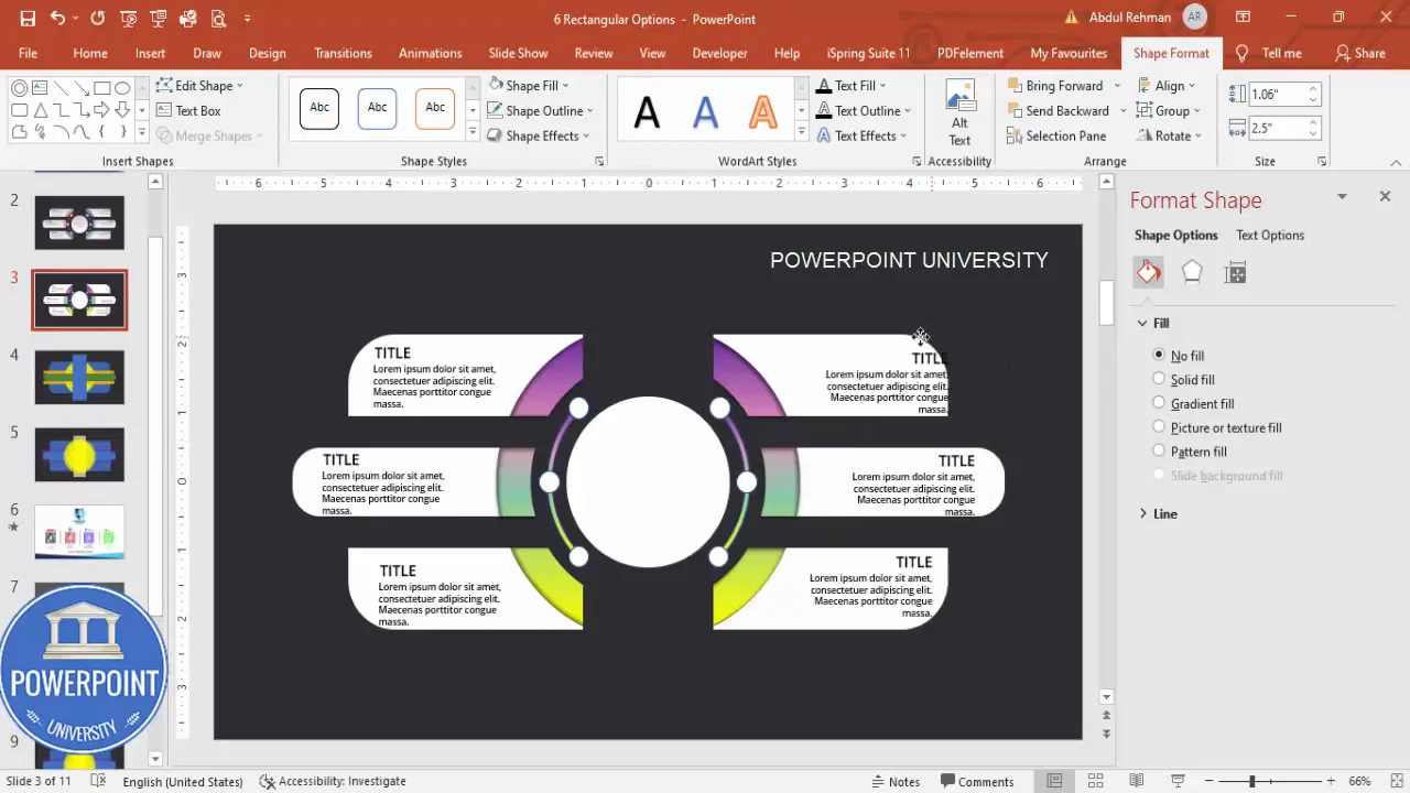 Final 6 rectangular options slide with left and right options revealed