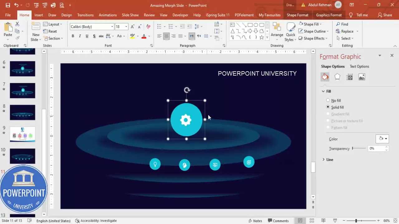 Duplicated slide with one option enlarged and centered