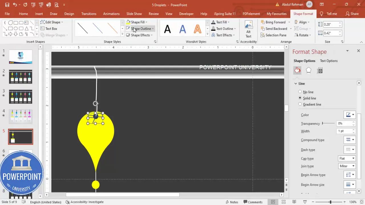 Connecting the droplet to the rod using a straight line and adjusting width to look like a thread