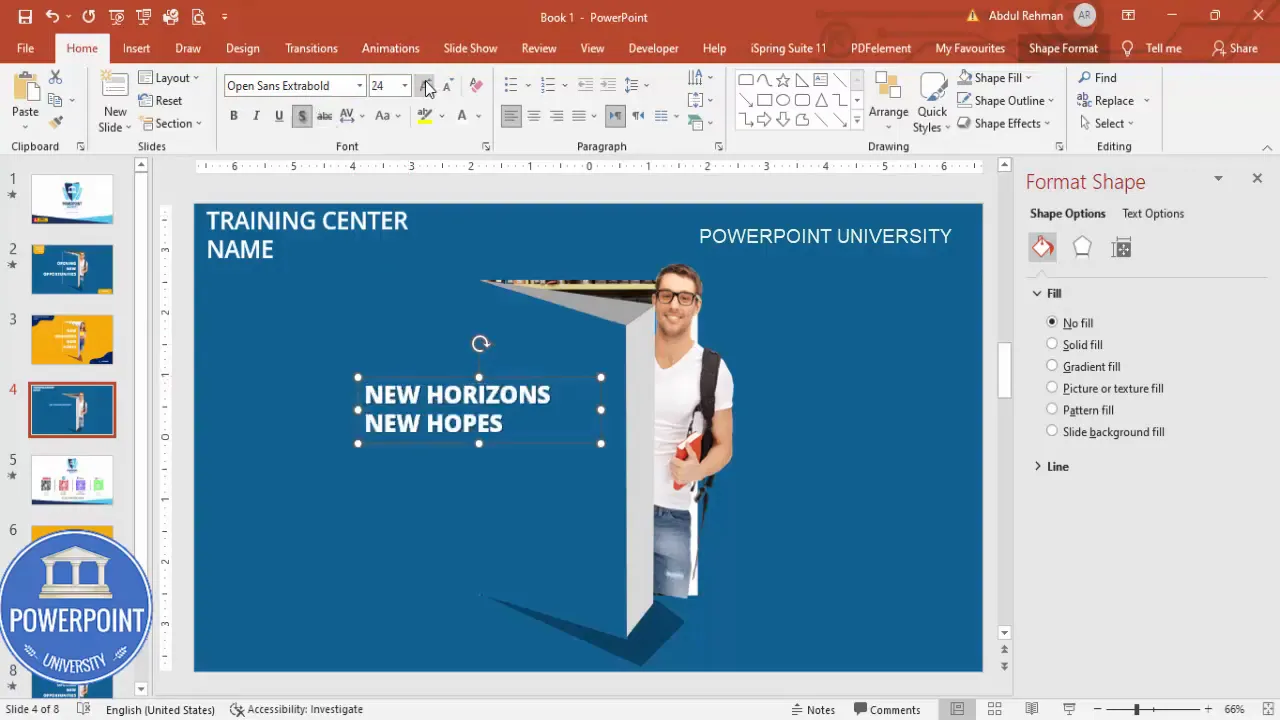 Final headline placement and shadow effect for 'New horizons, new hopes'