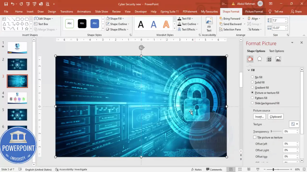 Applying a cybersecurity background image and adjusting transparency