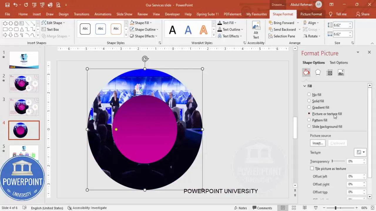 Picture or Texture Fill option selected to insert an image into the shape