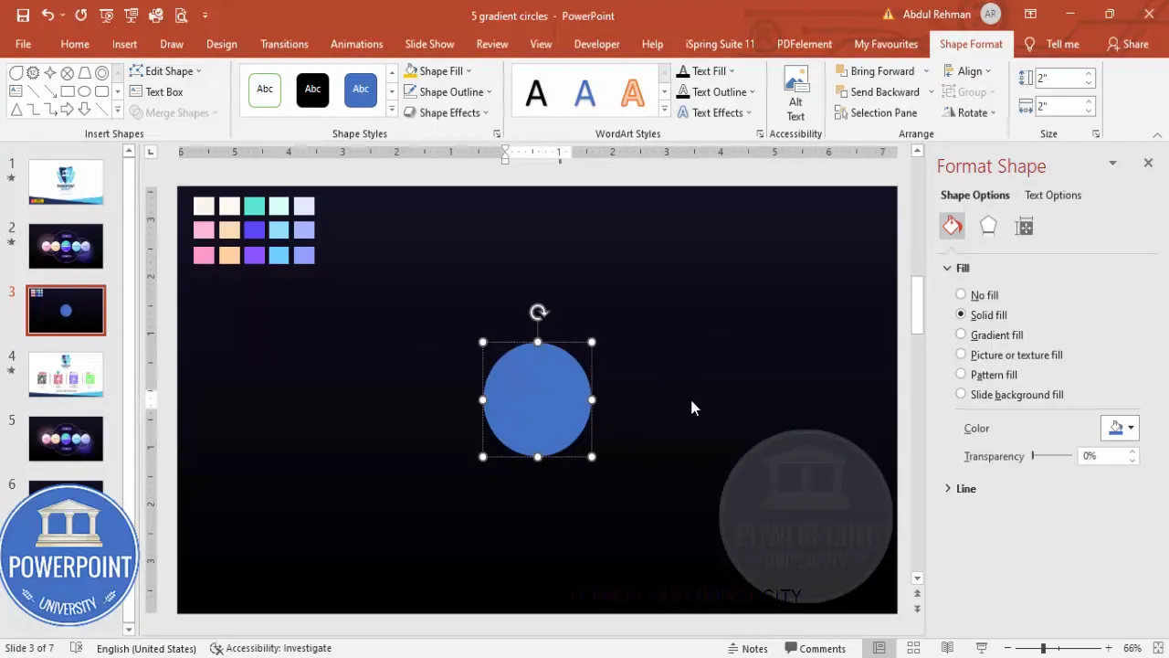 Selecting the oval shape to draw the base circle