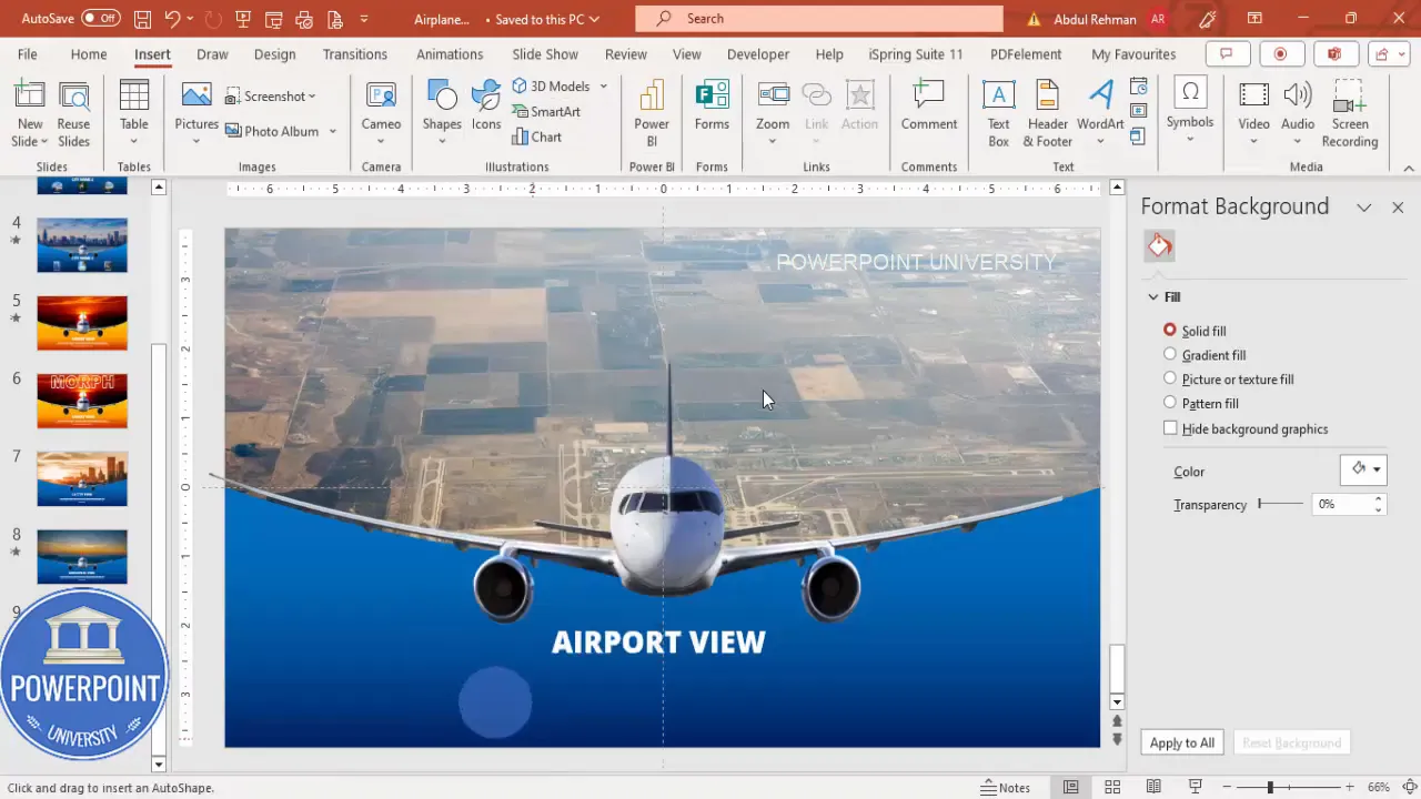 Duplicating slide and resizing airplane image