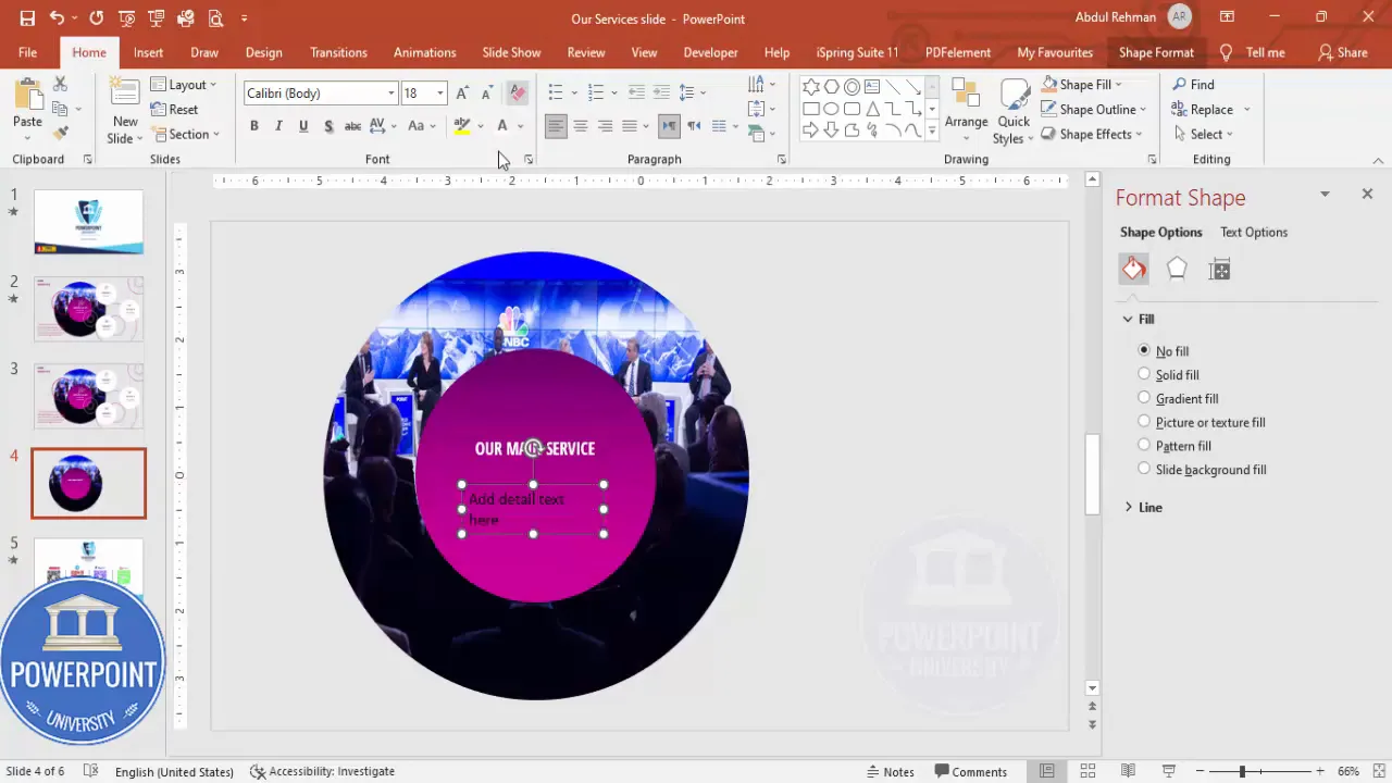 Add detailed text under headline, centered and smaller font size