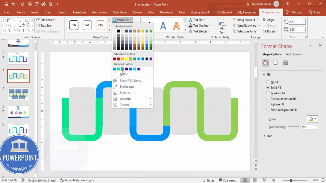 Color choices being applied to individual step bands to form a cohesive palette across the slide