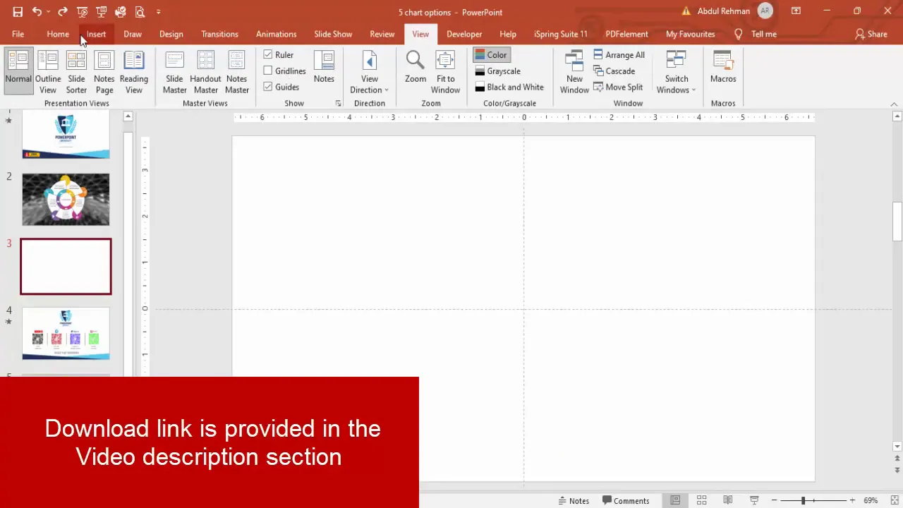 PowerPoint blank slide with guides enabled