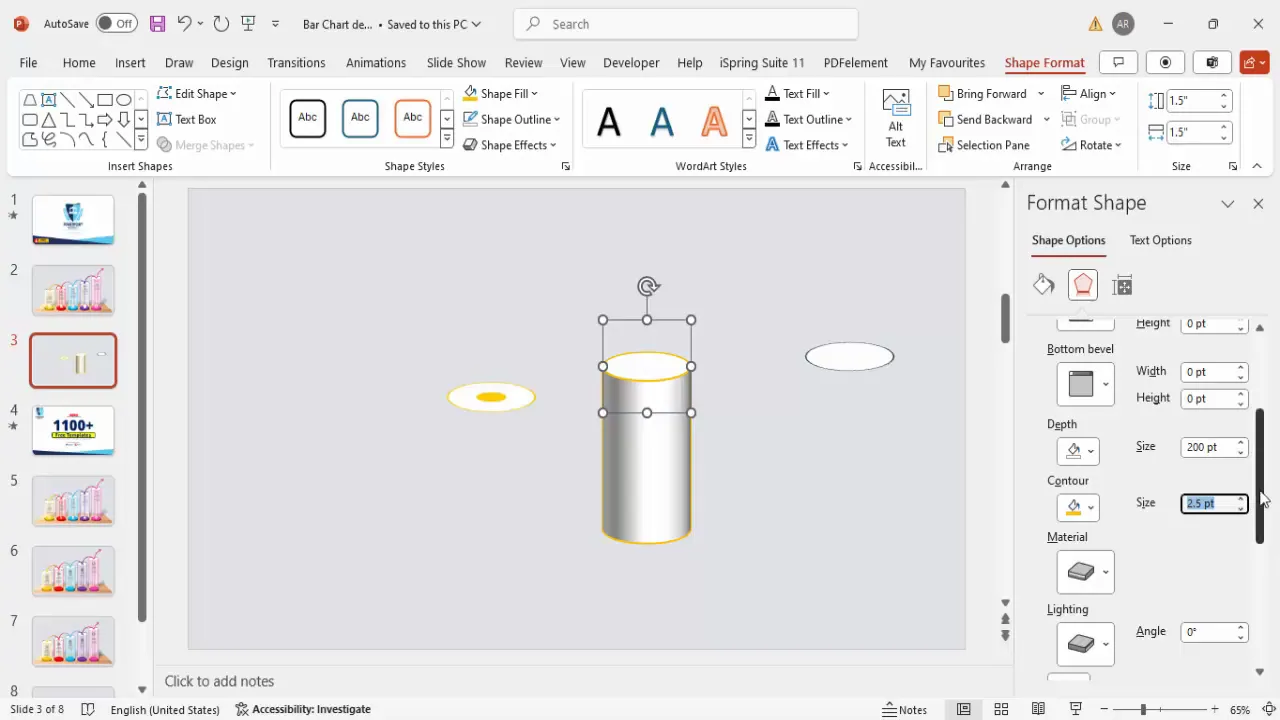 3D formatted oval bar with depth and contour applied