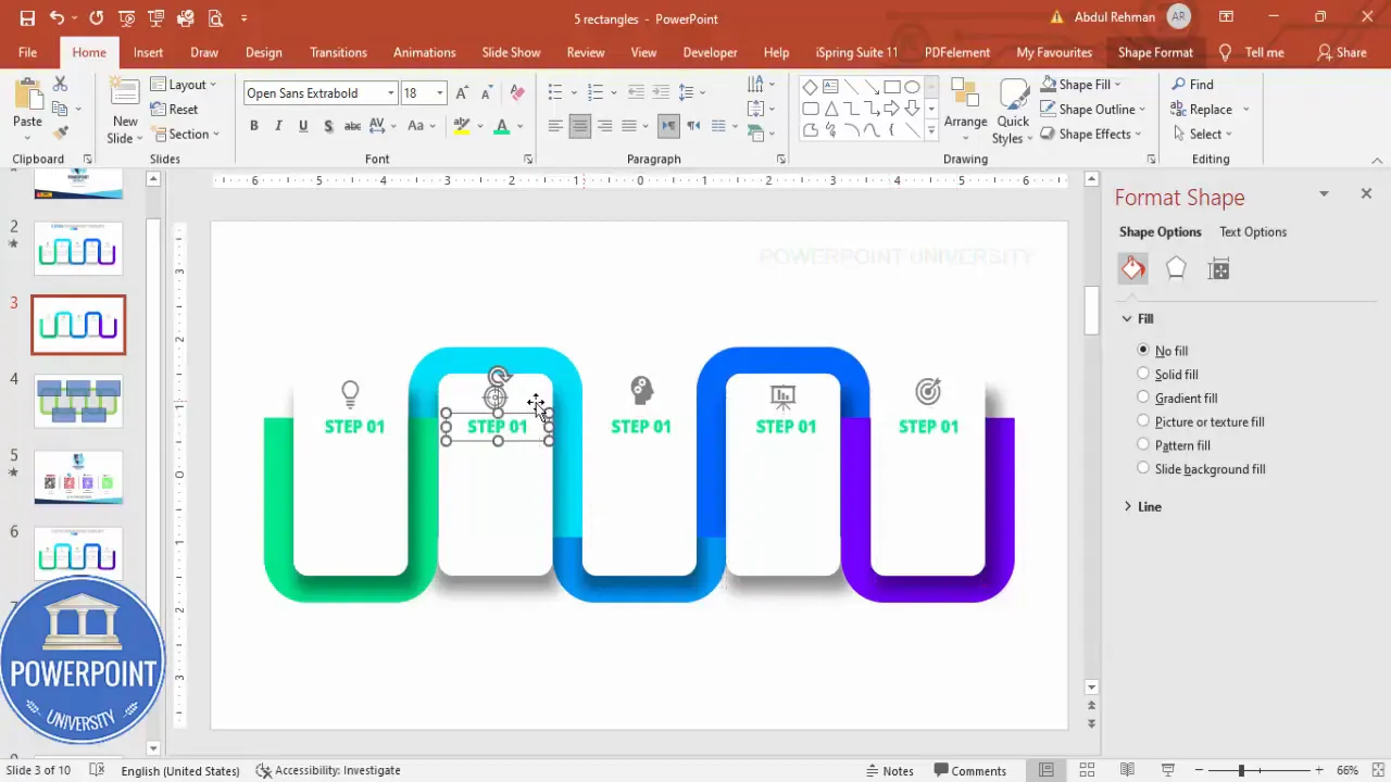 Grouped step components ready for animation — example shows Step 1 grouped
