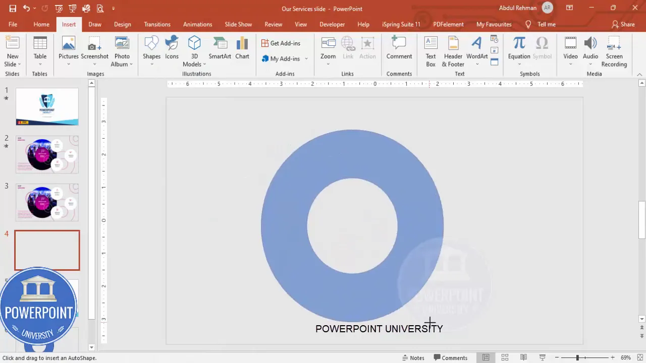 Draw circle hollow by holding Shift to create perfect circle