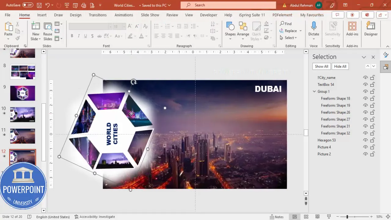 Duplicate the slide and change the highlighted wedge to Dubai; paste Dubai background image