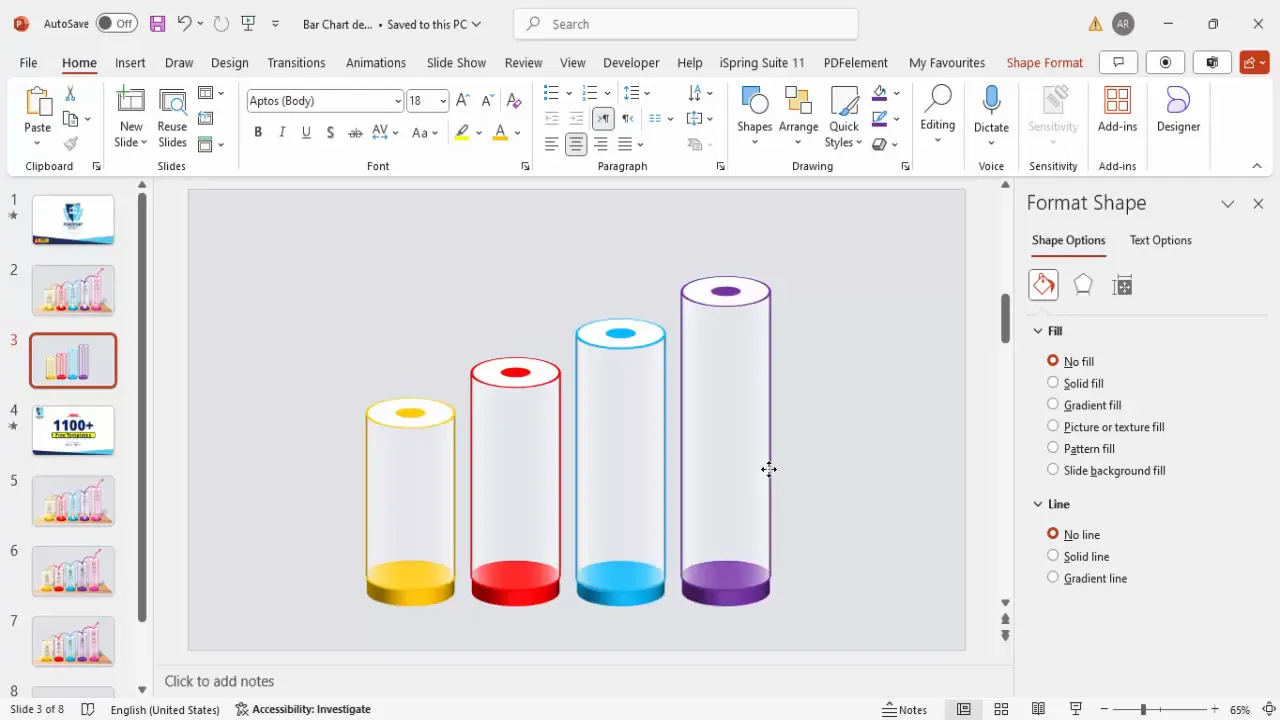Four bars aligned with varying heights and colors