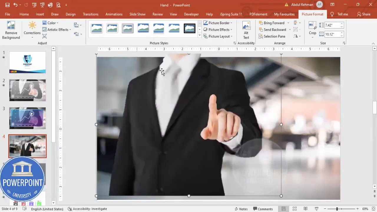 Person image placed with background removed and sent forward