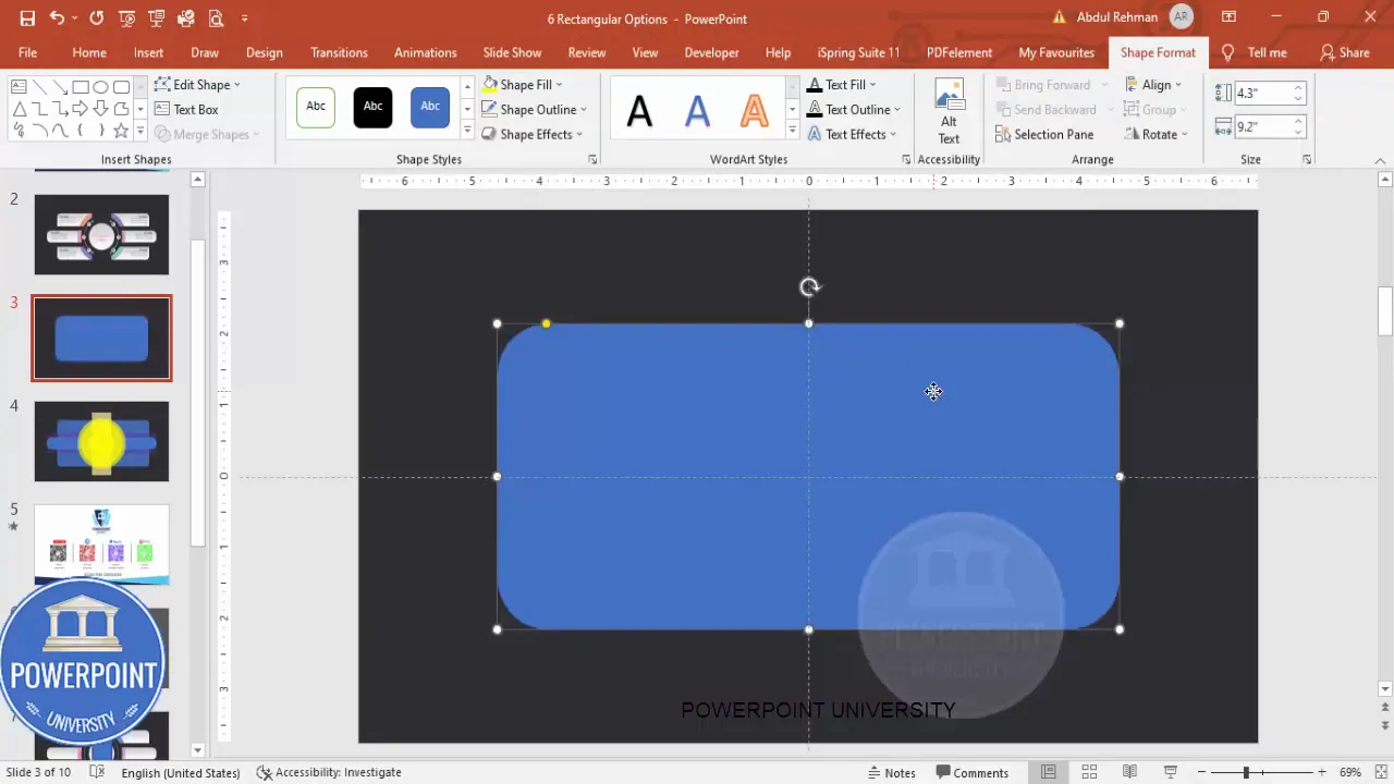 Rounded rectangle inserted and resized to become the main container