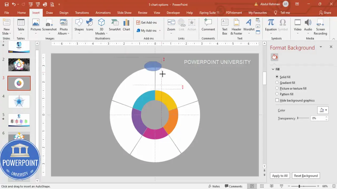 Small oval being created to serve as icon background on each slice