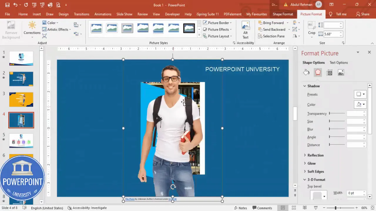 Adding a college student image with transparent background and placing it in the cutout