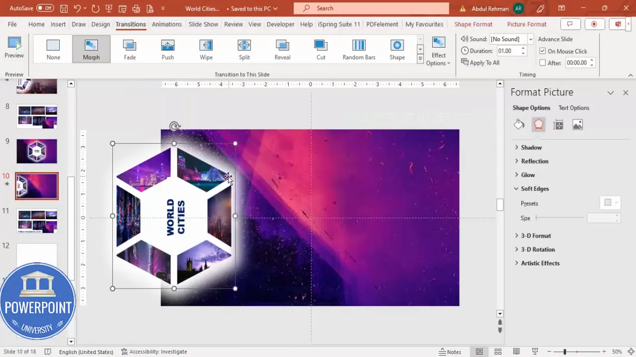Applying Morph transition between duplicated slides