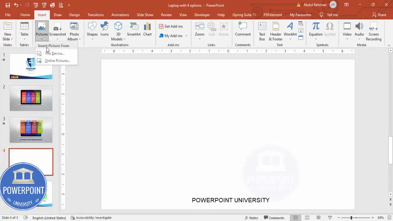 Insert a new slide and add laptop image to the slide