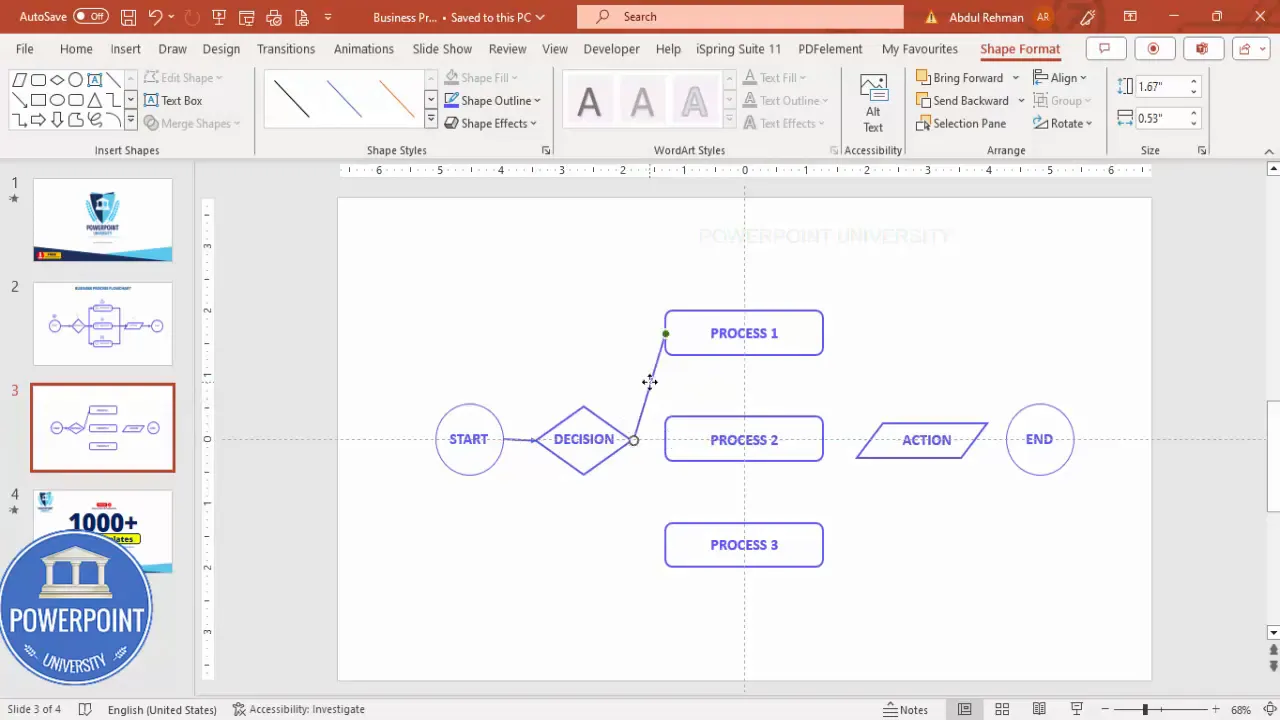 Connecting flowchart shapes with elbow connector arrows