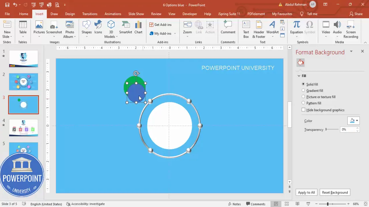 Colored option circles with inner white translucent ring and shadow
