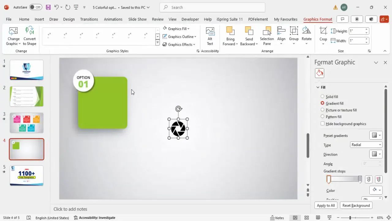 Inserting and positioning an icon on the slide