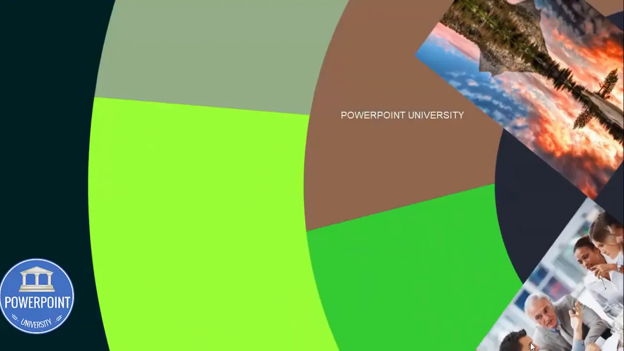 Final slide playthrough showing three states: blue/green, orange, and dark themed image reveals