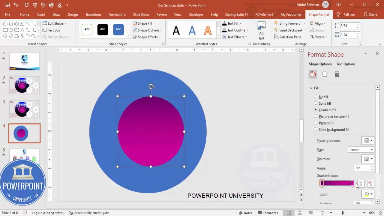 Align both shapes to center and middle