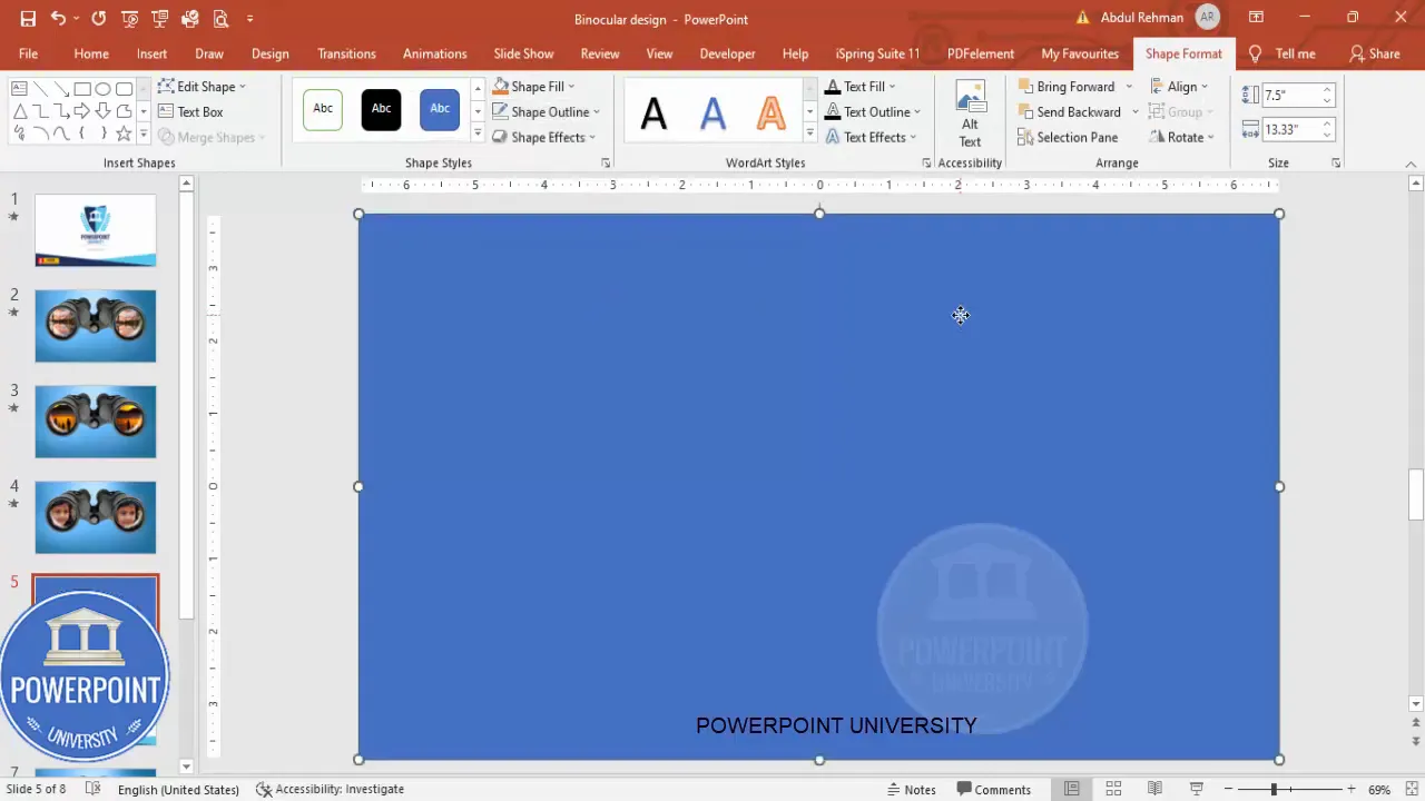 Adding a full-slide rectangle and applying a blue gradient picture fill