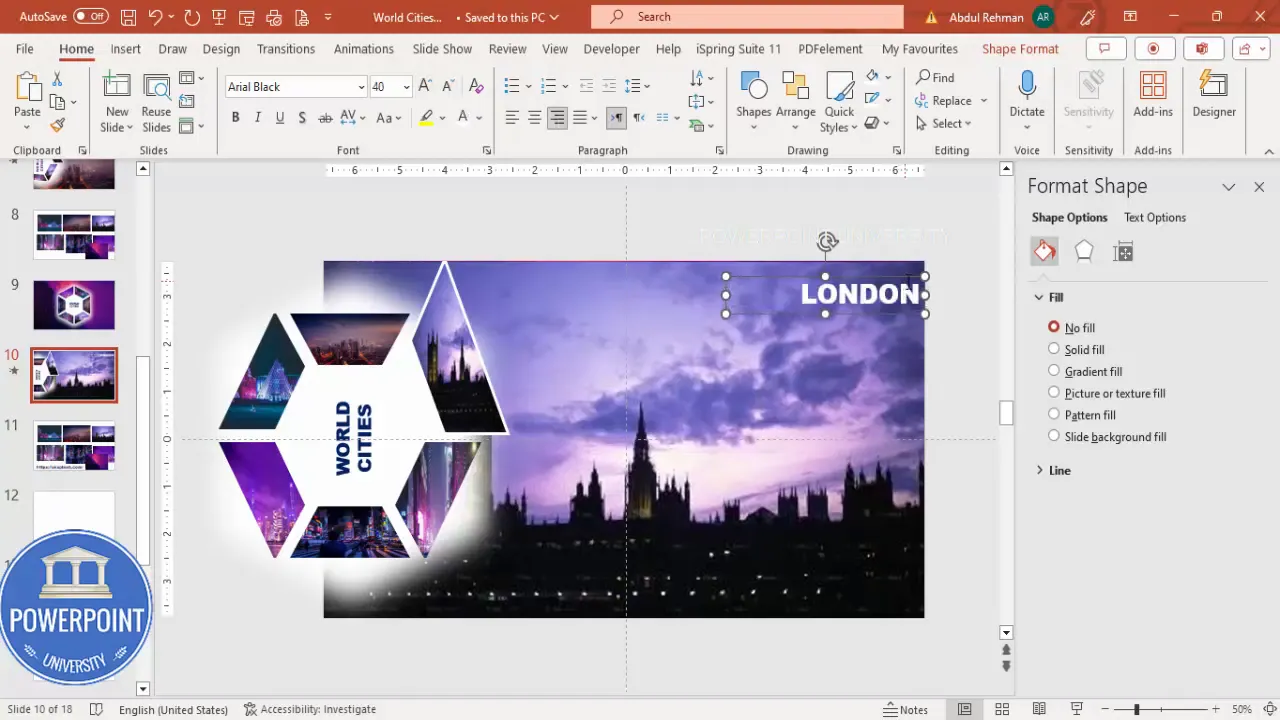 Highlighting London with enlarged hexagon and text