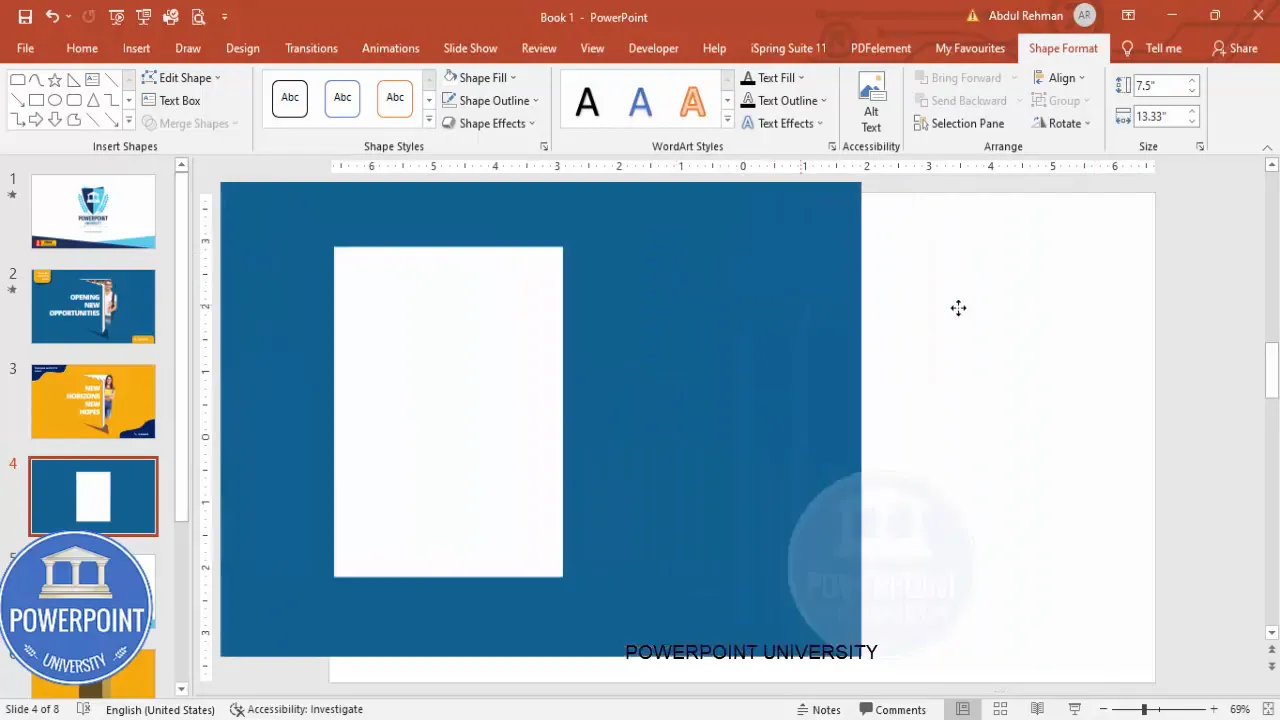 Subtracting a white rectangle from the blue background to create a cutout
